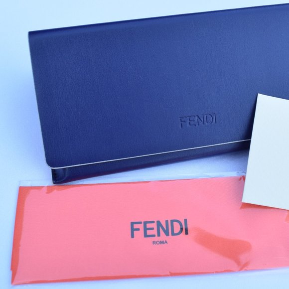 Fendi Sunglasses Case, Large Blue Leather Triangle Hard Case, Coral Cloth, Wide - Picture 2 of 11